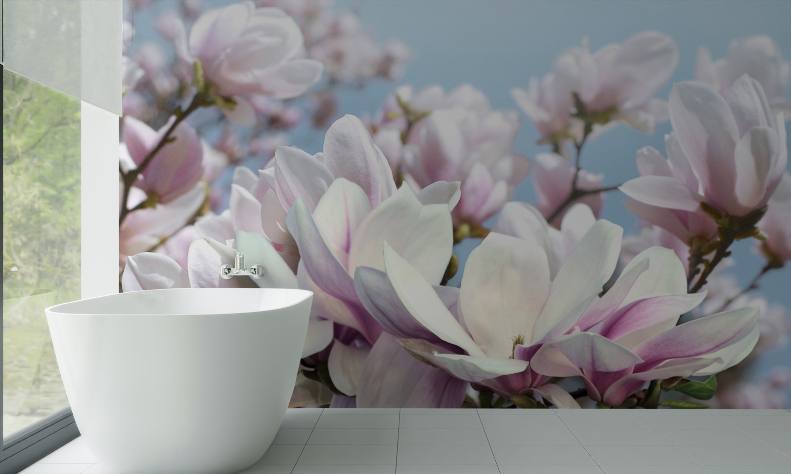 Fotobehang magnolia gewikkeld in bloemen