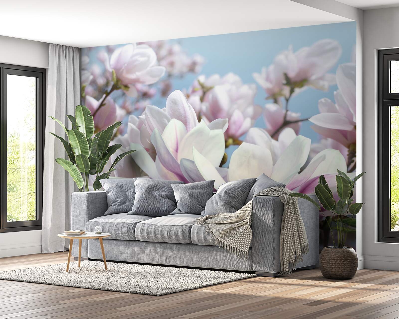 Fotobehang magnolia gewikkeld in bloemen