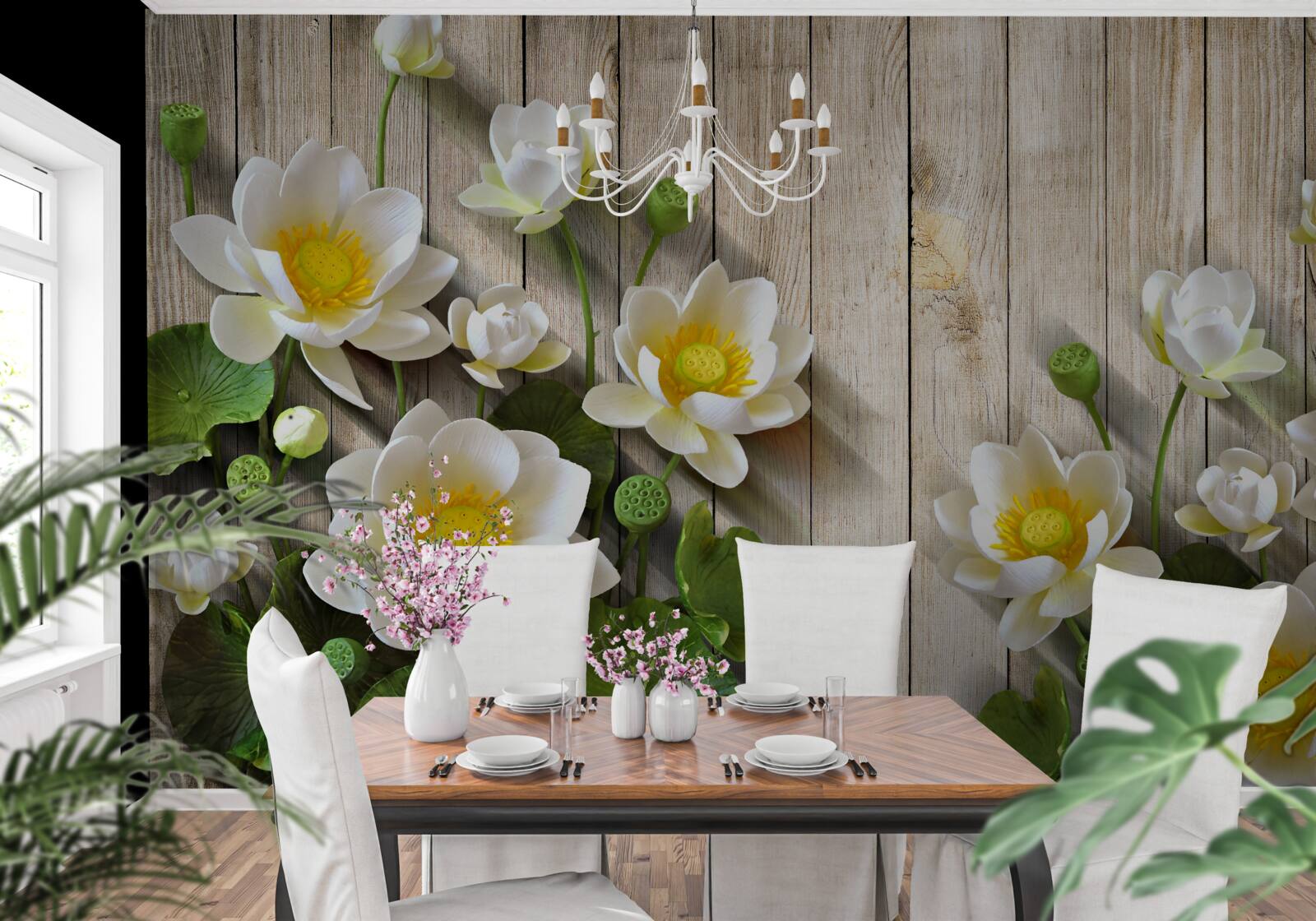 Fotobehang lelies met een gele kern en een sneeuwwitte tint