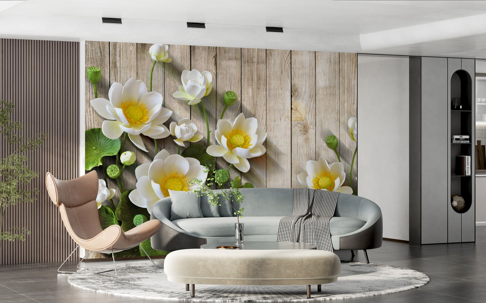 Fotobehang lelies met een gele kern en een sneeuwwitte tint