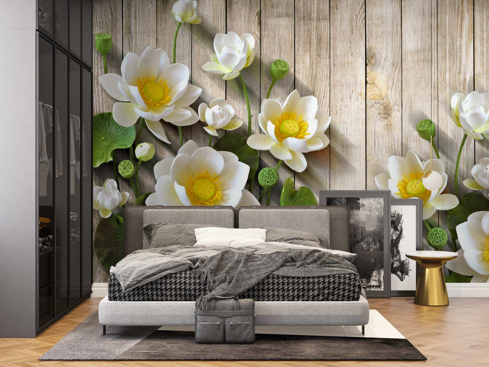 Fotobehang lelies met een gele kern en een sneeuwwitte tint