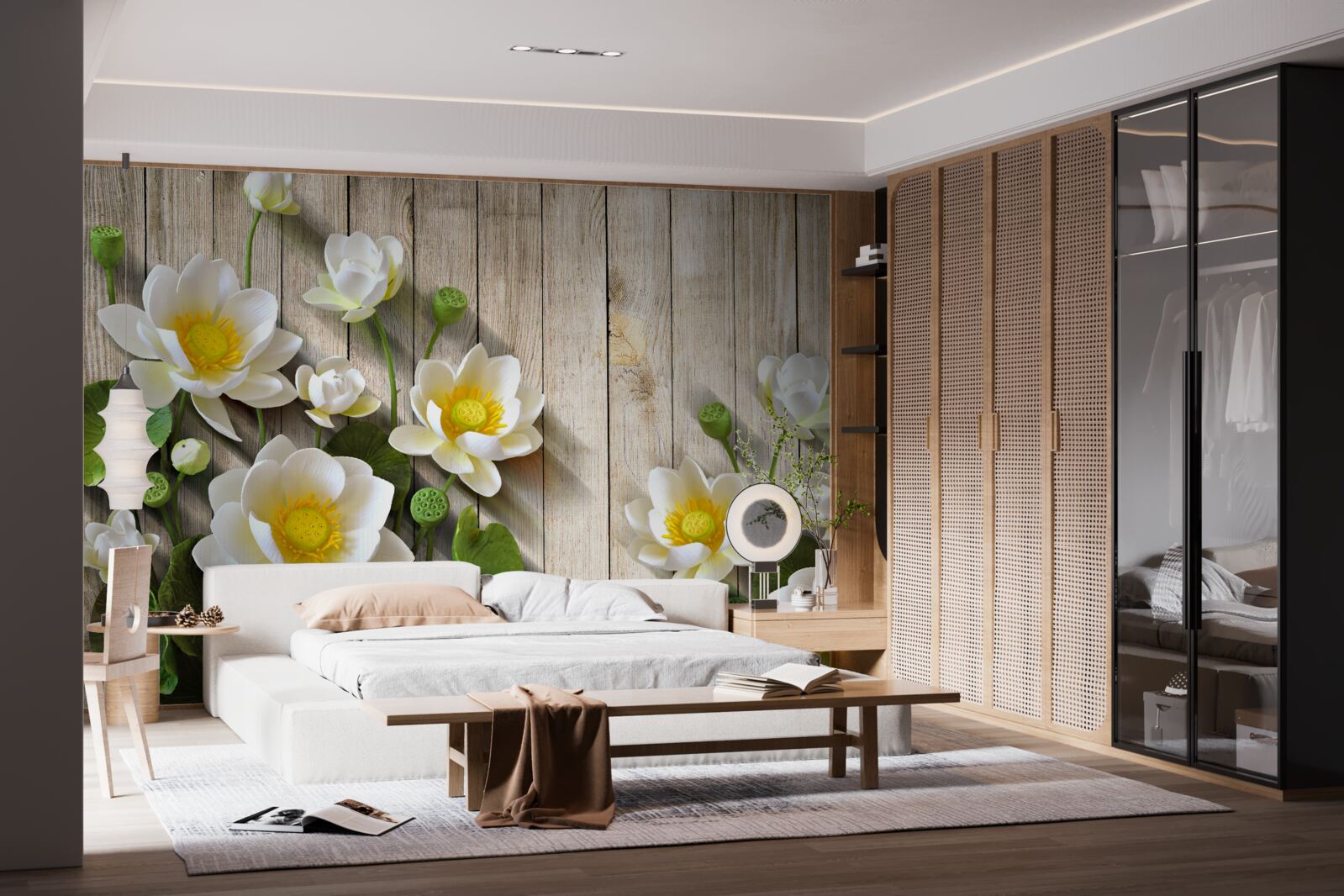 Fotobehang lelies met een gele kern en een sneeuwwitte tint