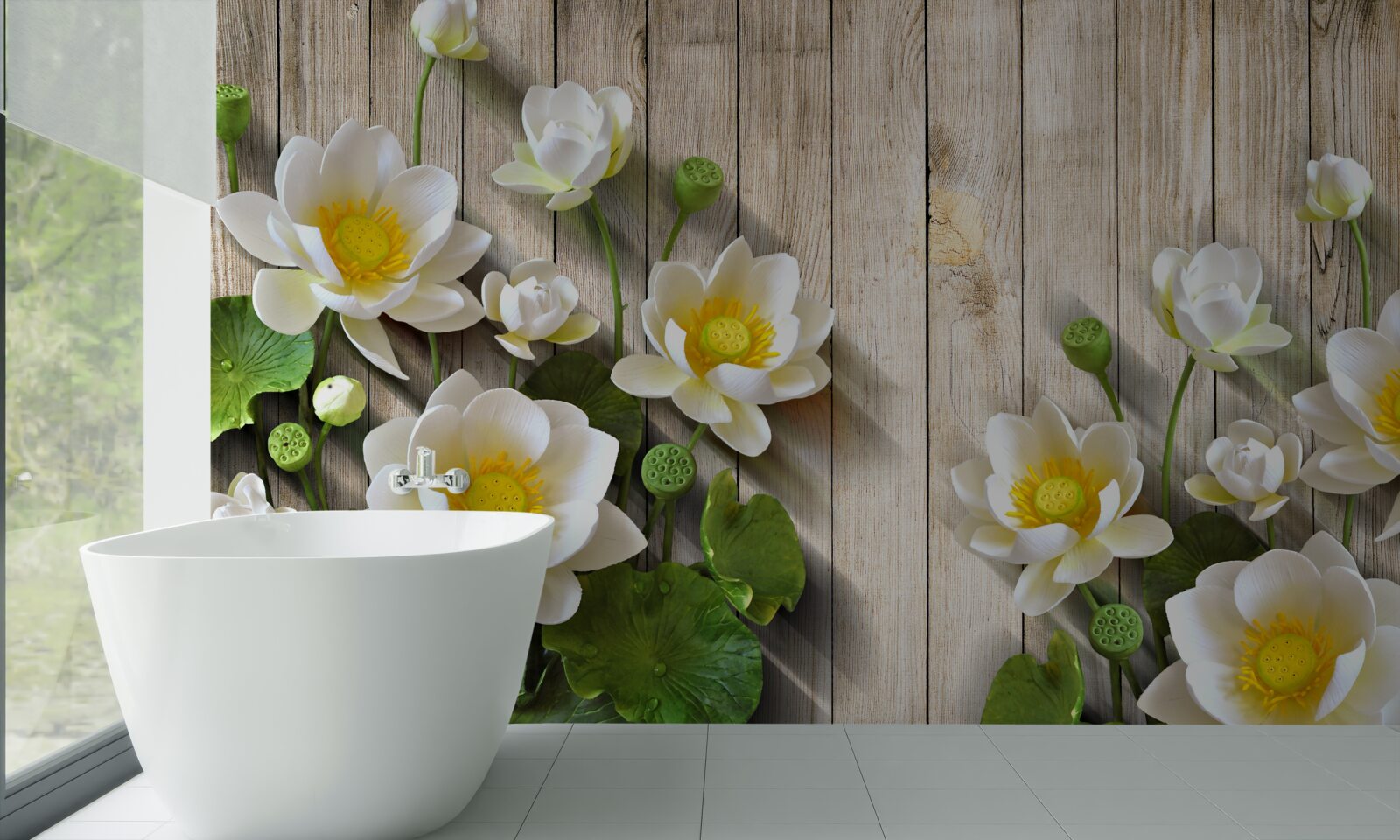 Fotobehang lelies met een gele kern en een sneeuwwitte tint