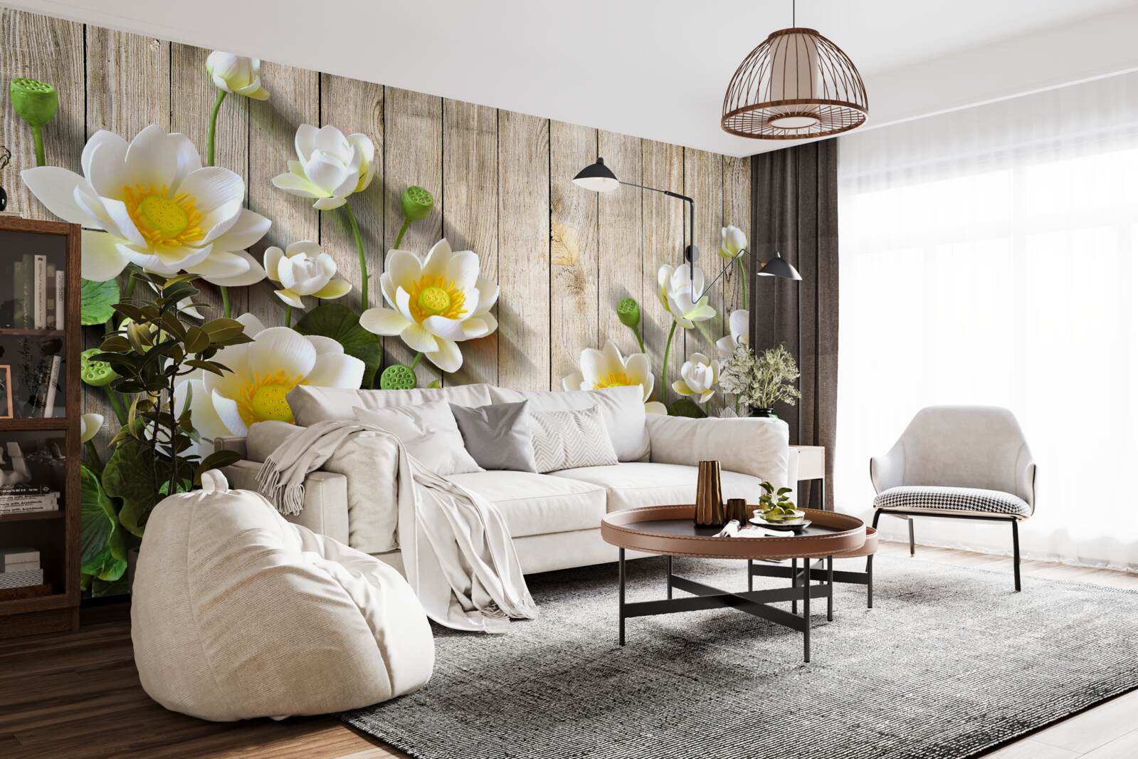 Fotobehang lelies met een gele kern en een sneeuwwitte tint