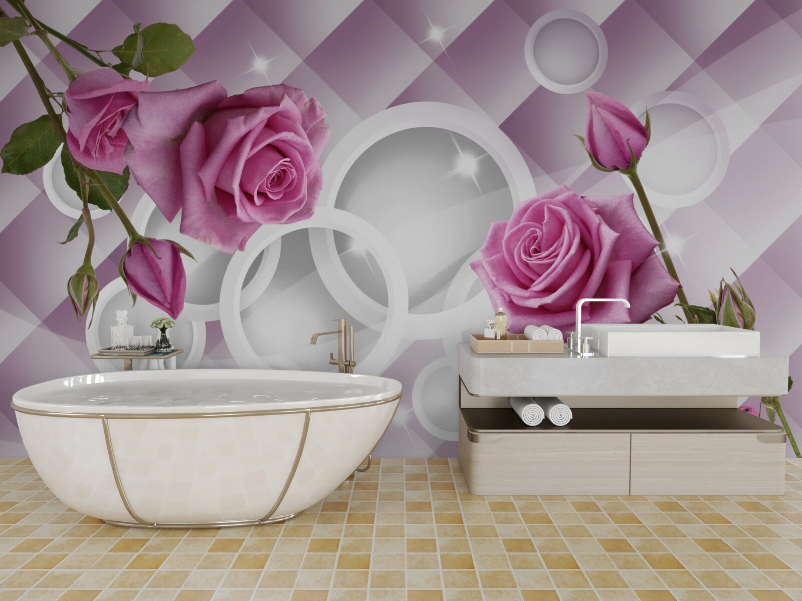 Fotobehang lila rozen op een dubbelzinnige achtergrond