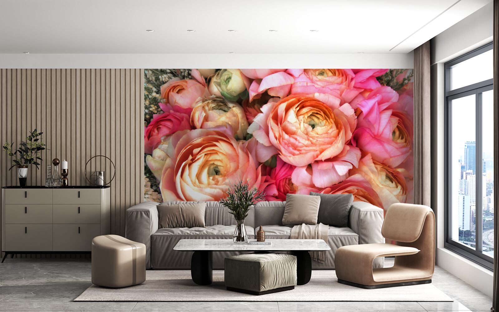 Fotobehang rijk gekleurde pioenen