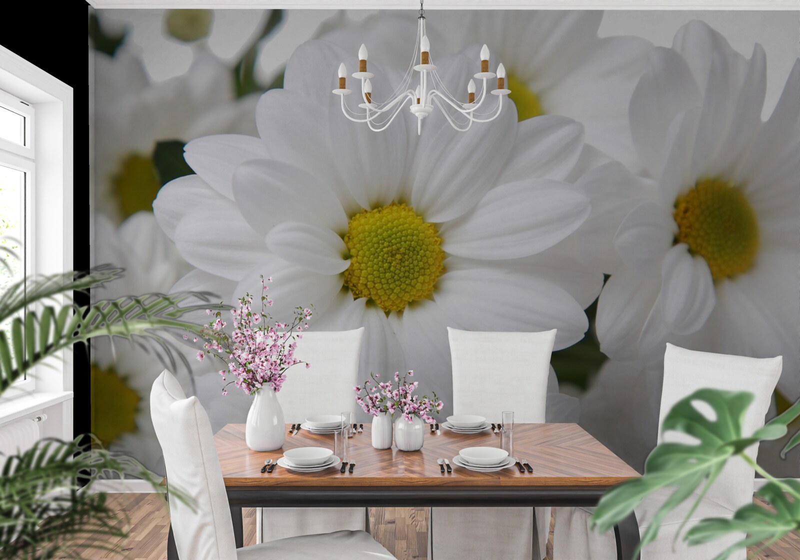 Fotobehang samenstelling van sneeuwwitte chrysanten