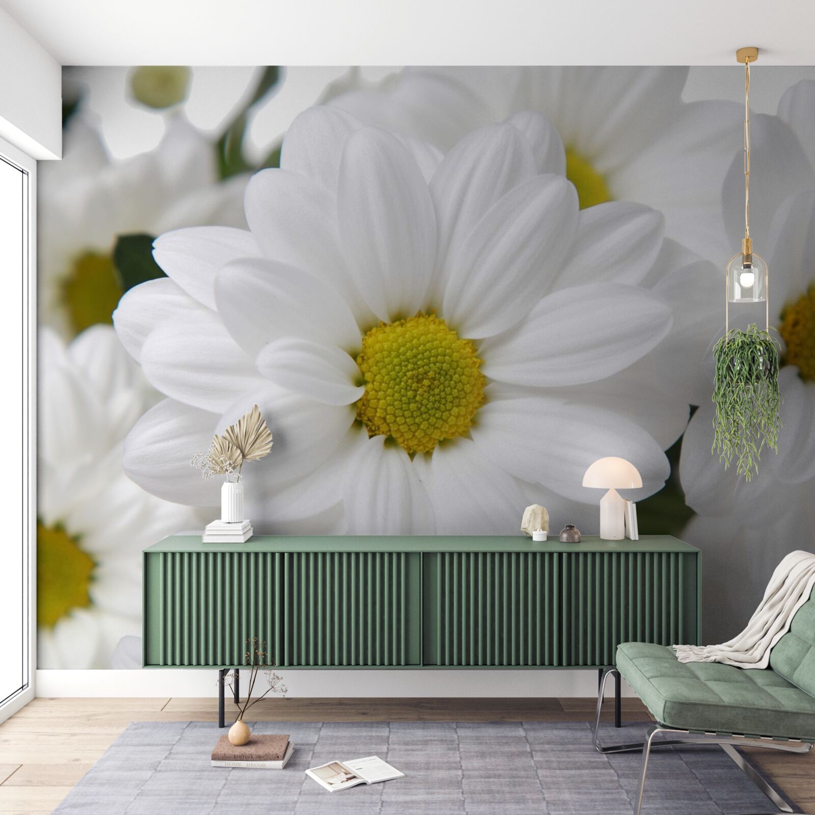 Fotobehang samenstelling van sneeuwwitte chrysanten