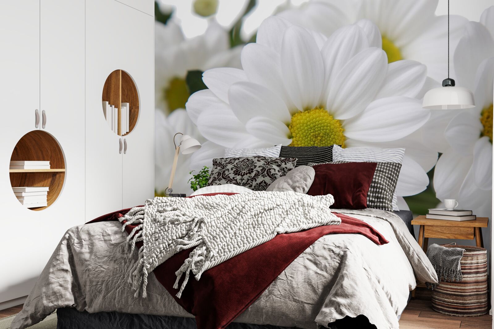 Fotobehang samenstelling van sneeuwwitte chrysanten