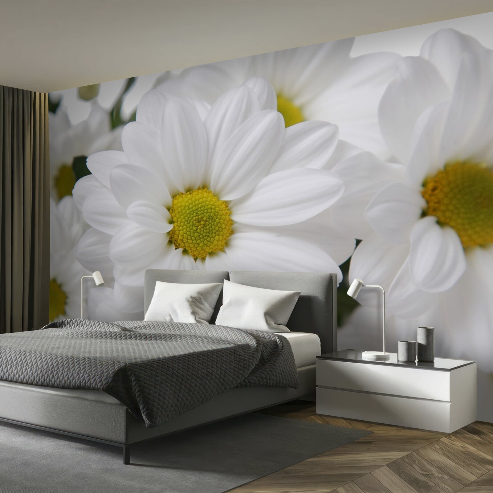 Fotobehang samenstelling van sneeuwwitte chrysanten