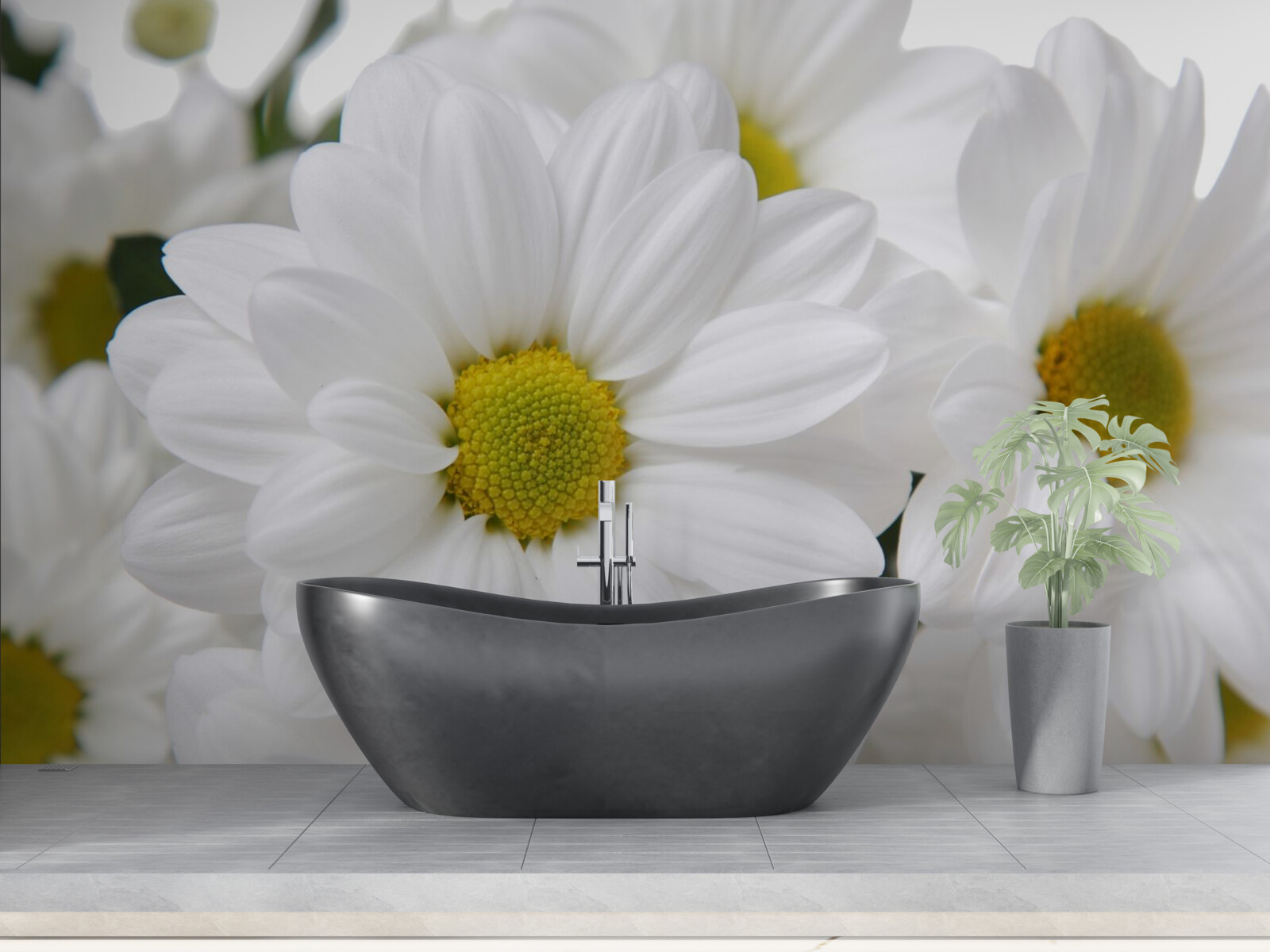 Fotobehang samenstelling van sneeuwwitte chrysanten