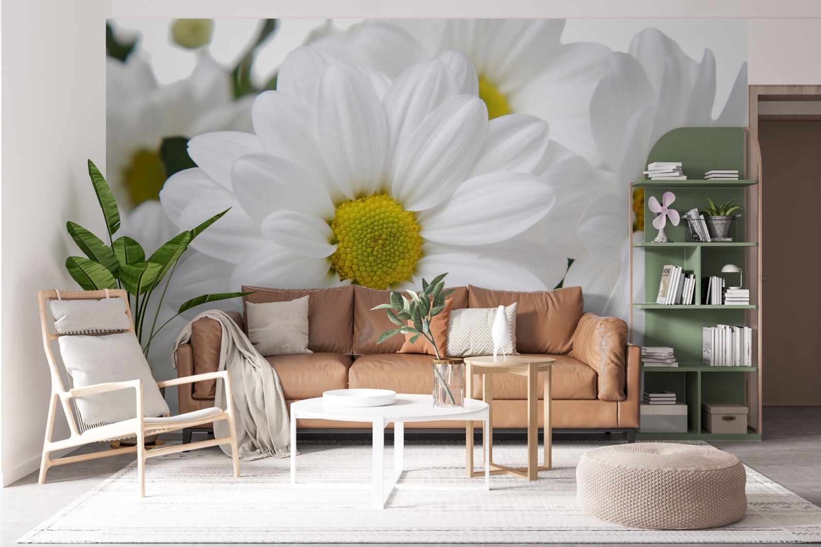 Fotobehang samenstelling van sneeuwwitte chrysanten