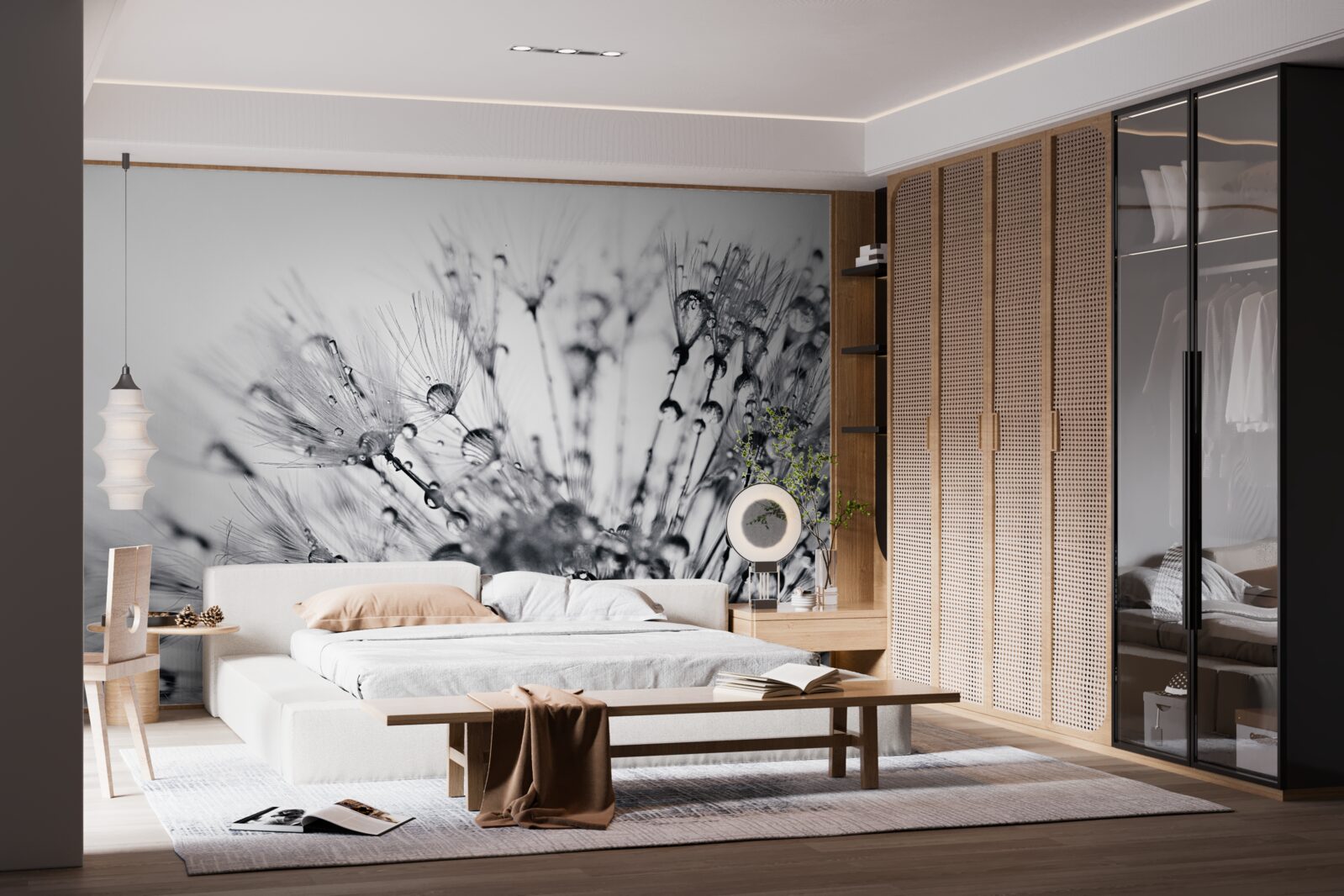 Fotobehang dauwdruppels op paardenbloemen