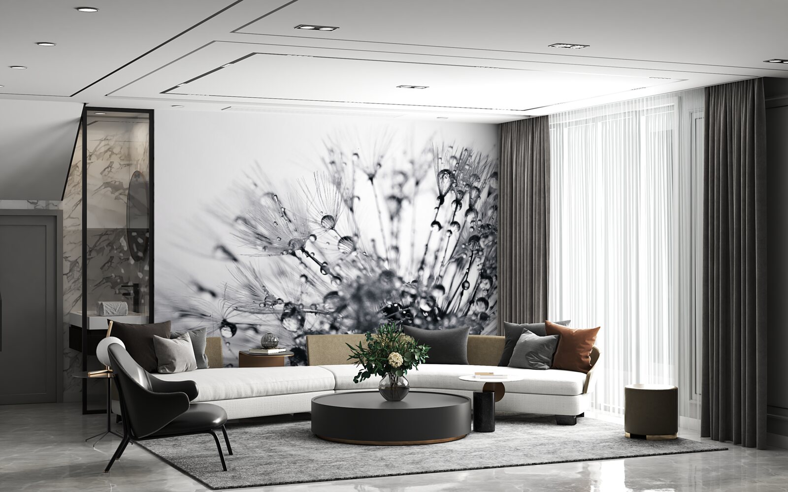 Fotobehang dauwdruppels op paardenbloemen