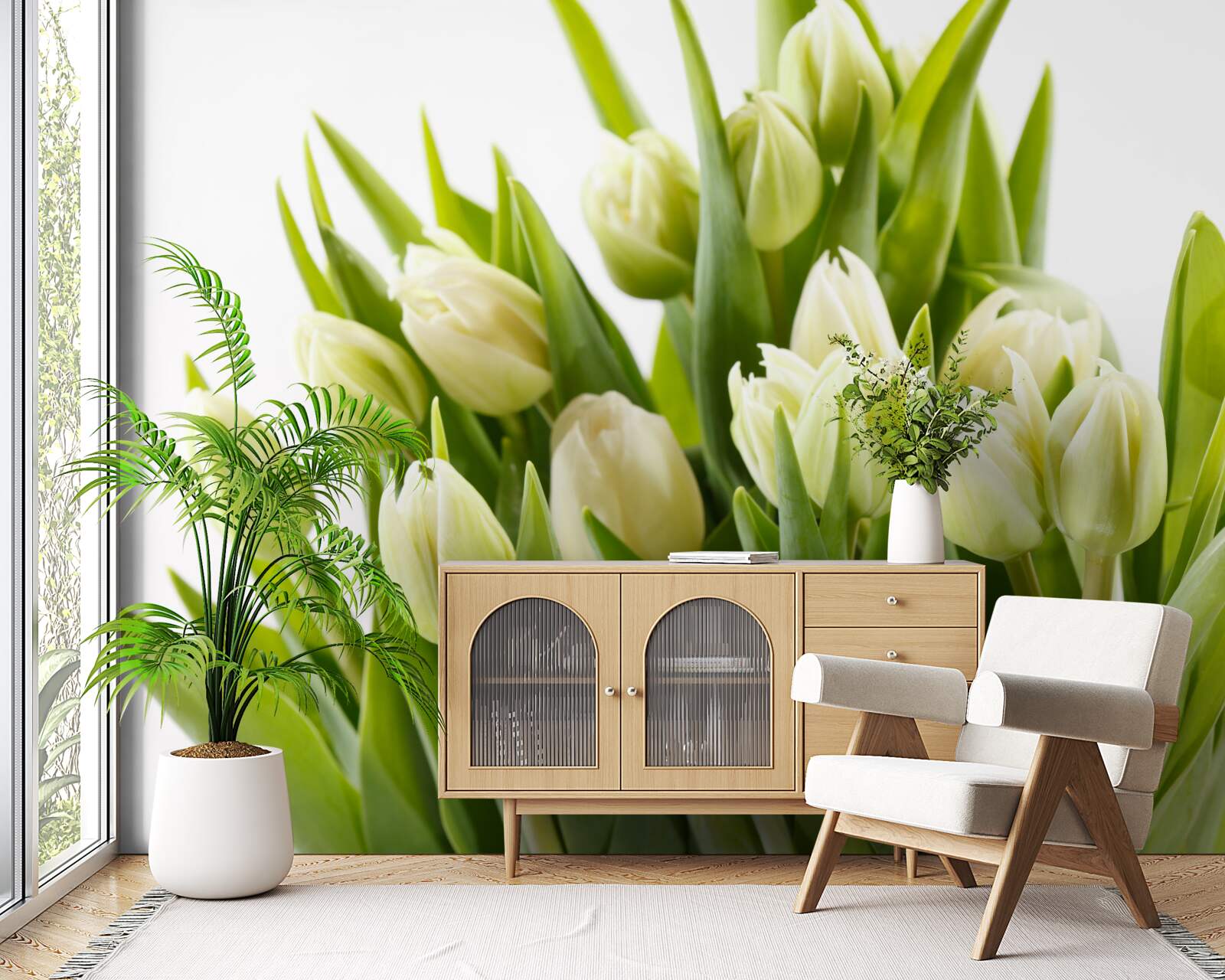 Fotobehang set sneeuwwitte tulpen