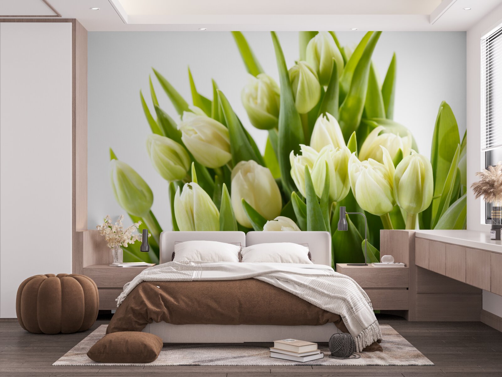 Fotobehang set sneeuwwitte tulpen