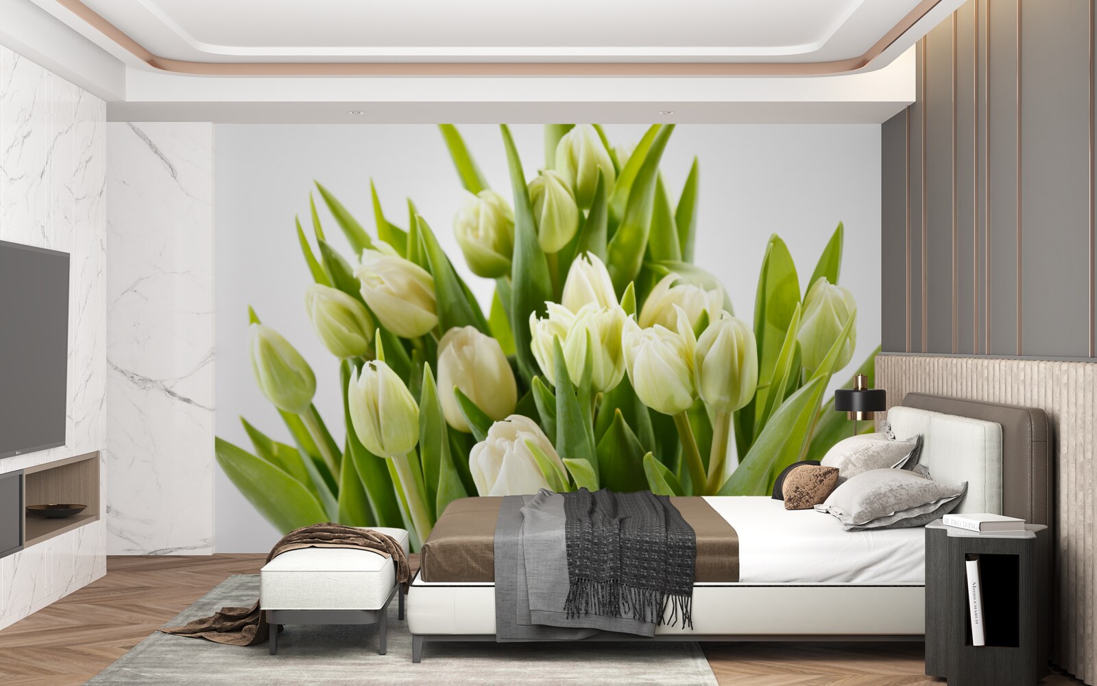 Fotobehang set sneeuwwitte tulpen