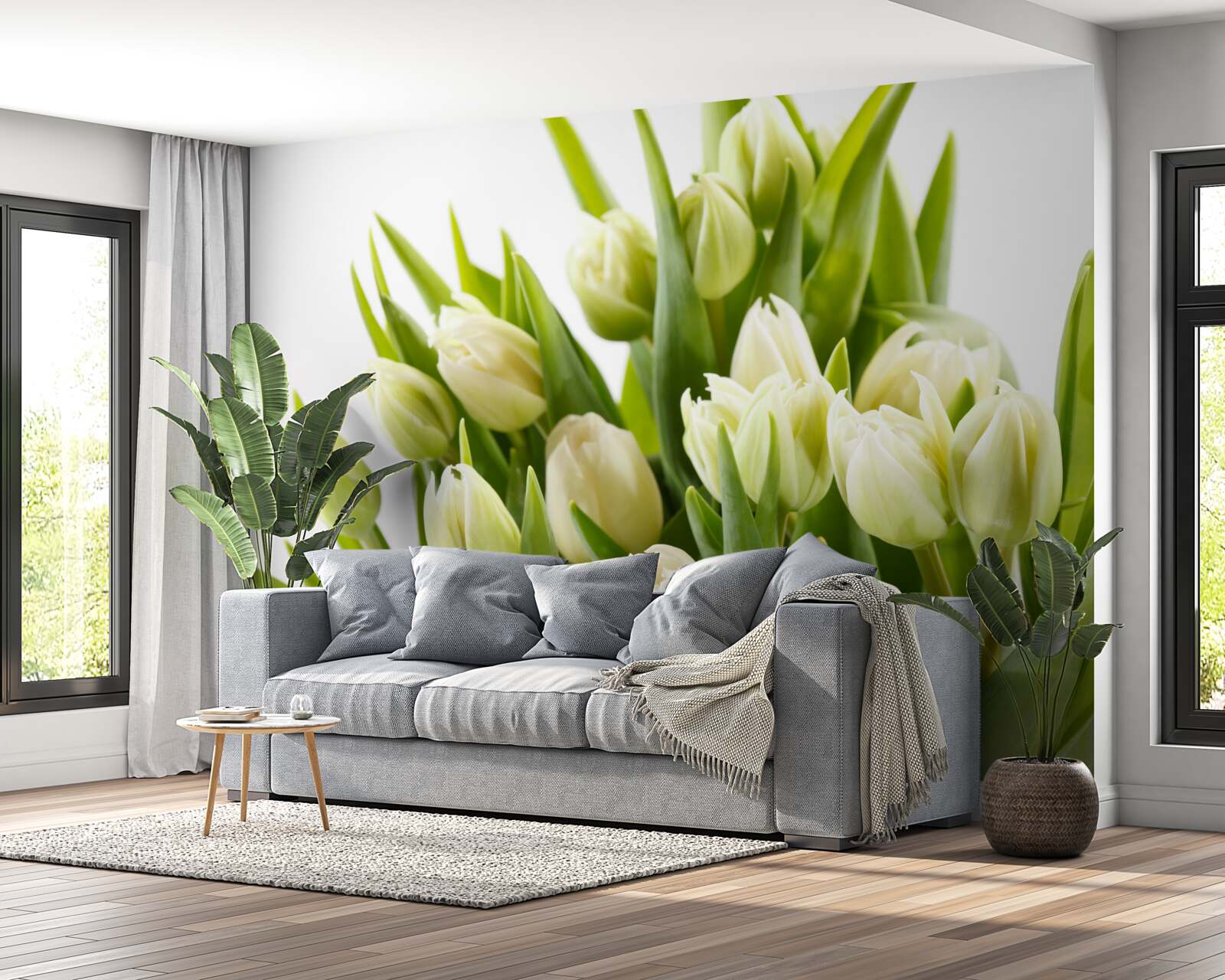 Fotobehang set sneeuwwitte tulpen