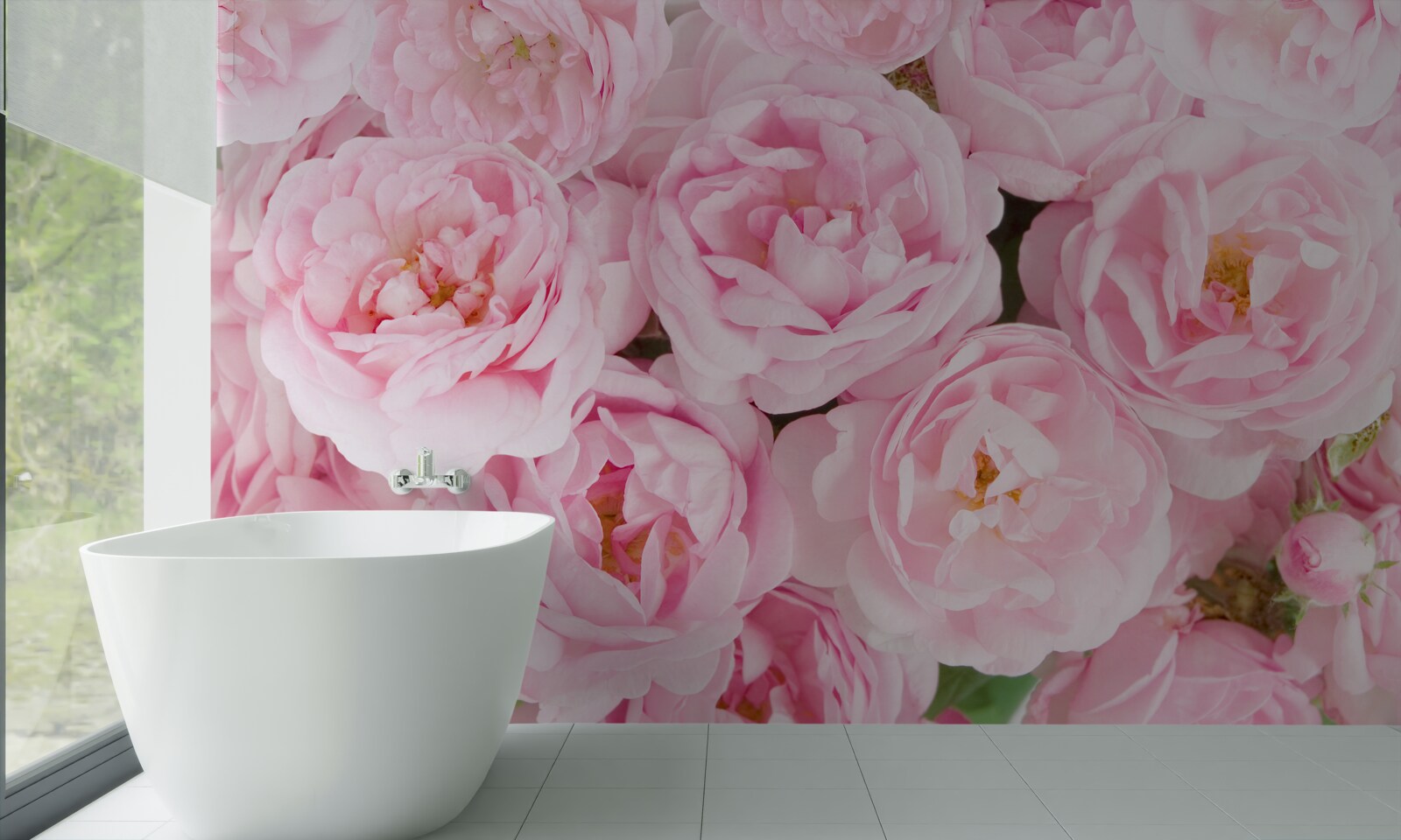 Fotobehang roze rozen verzameld in een theelichtboeket