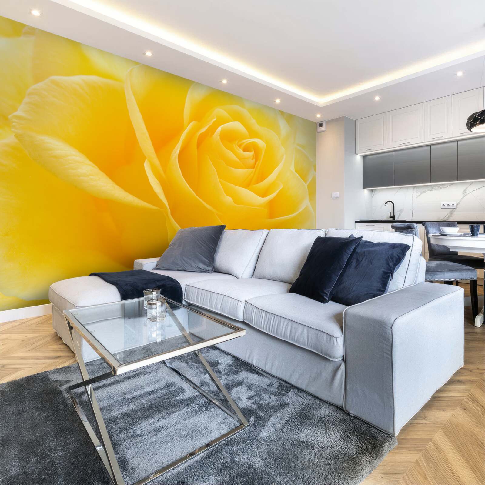 Fotobehang macrofoto van een geelroze bloem