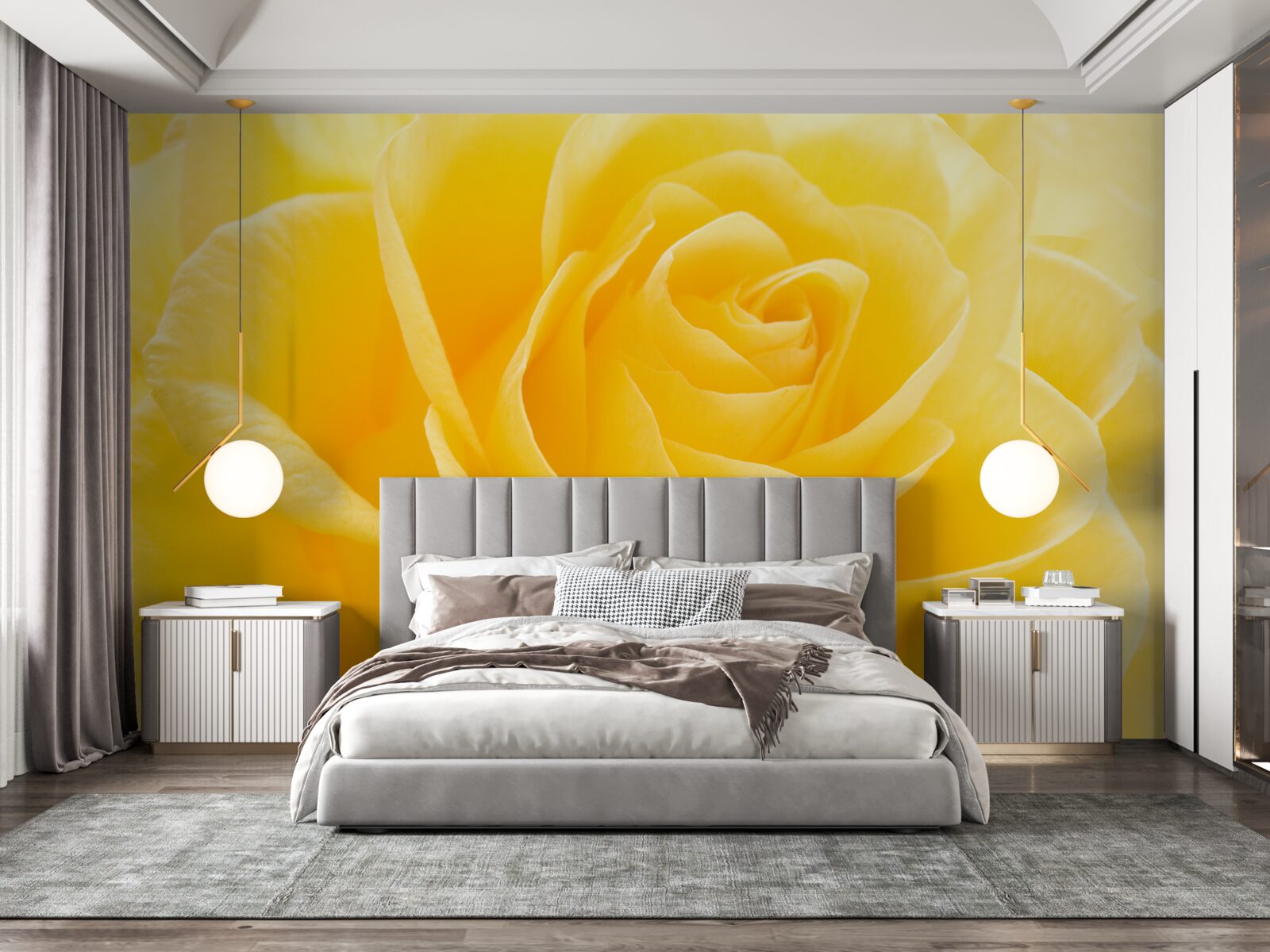 Fotobehang macrofoto van een geelroze bloem