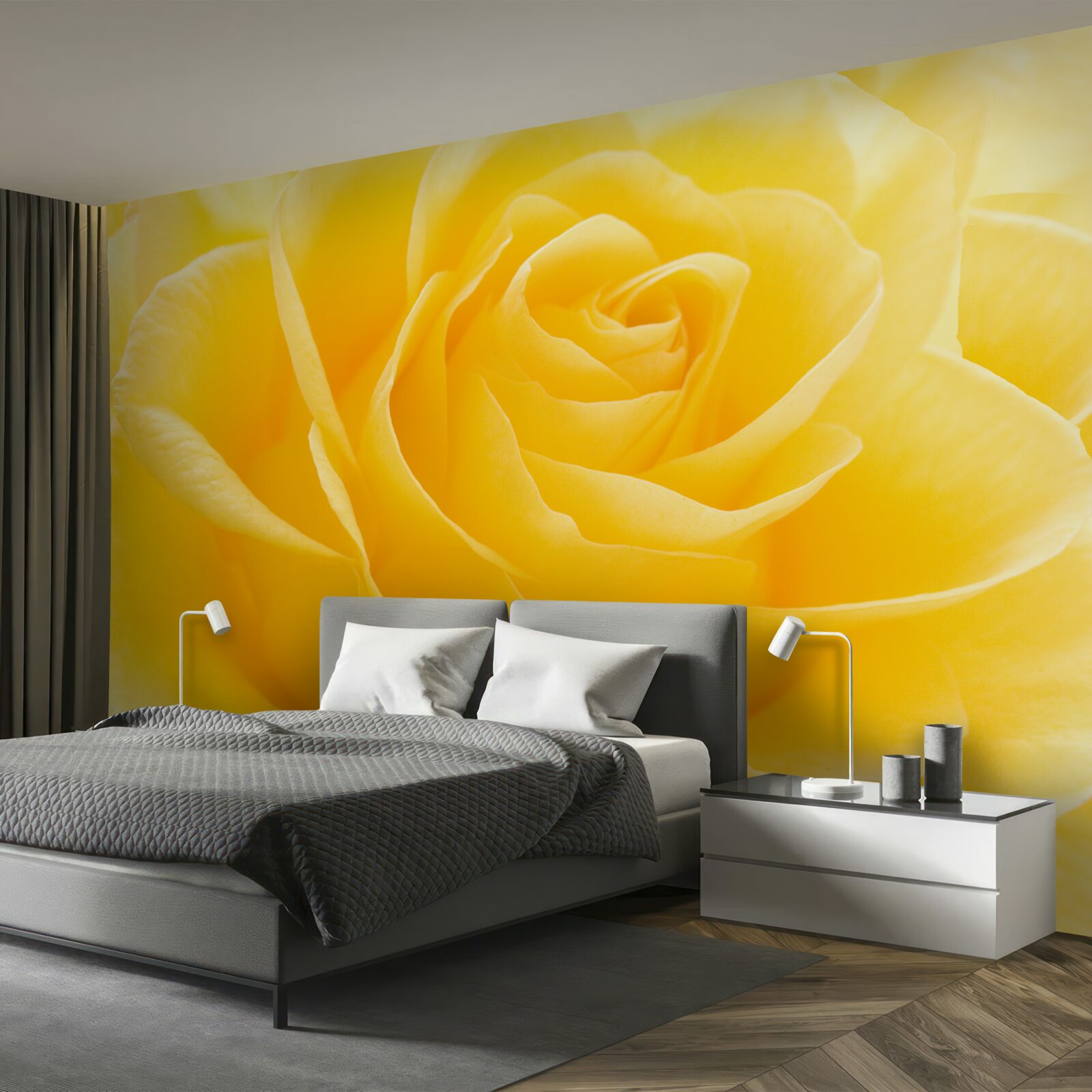 Fotobehang macrofoto van een geelroze bloem