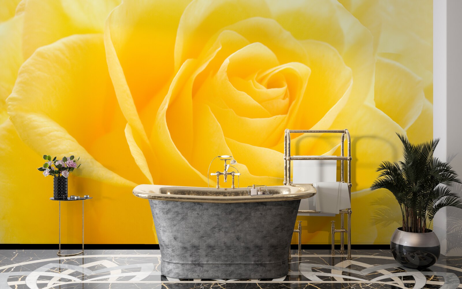 Fotobehang macrofoto van een geelroze bloem