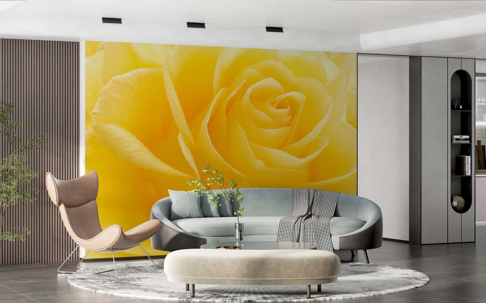 Fotobehang macrofoto van een geelroze bloem