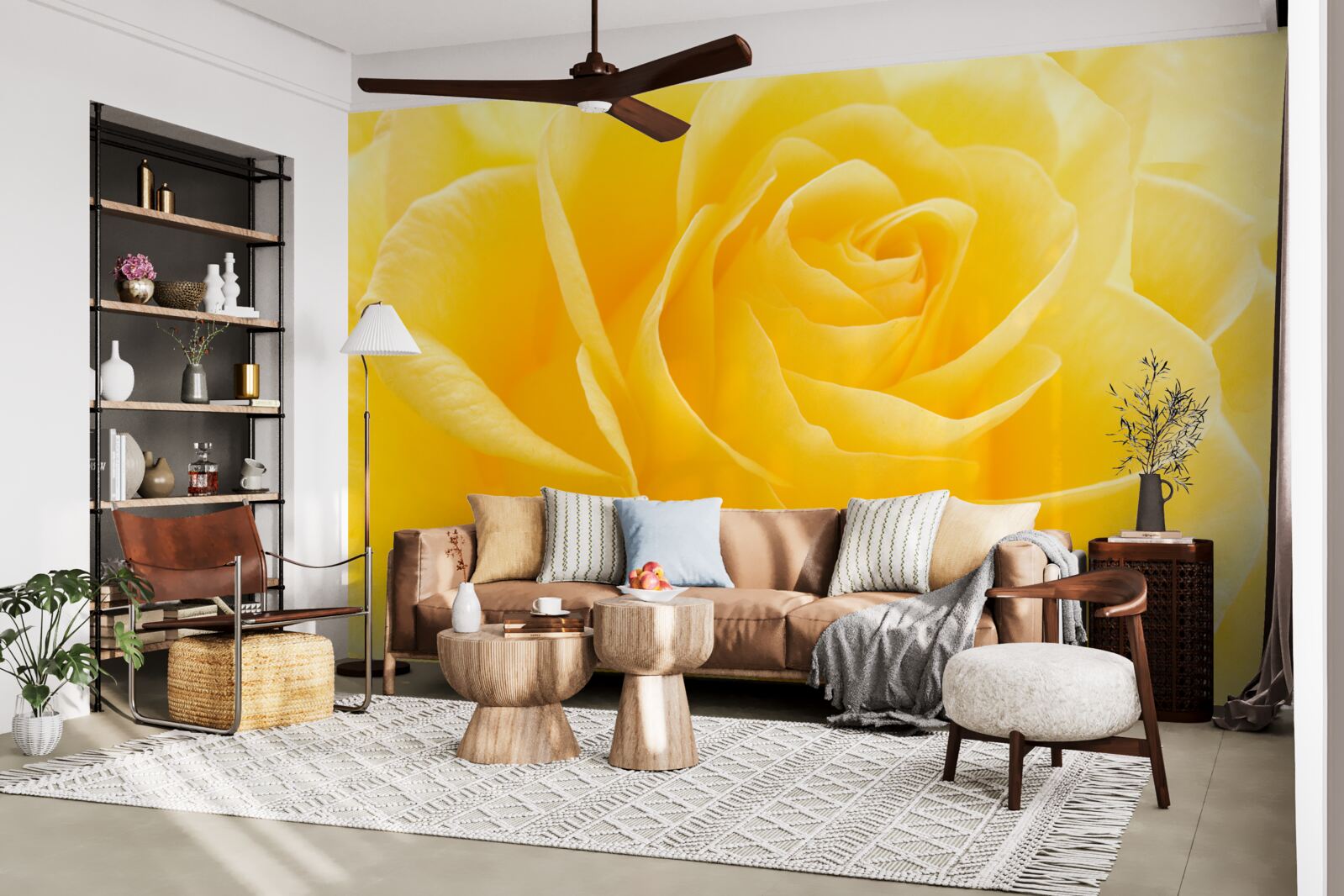 Fotobehang macrofoto van een geelroze bloem