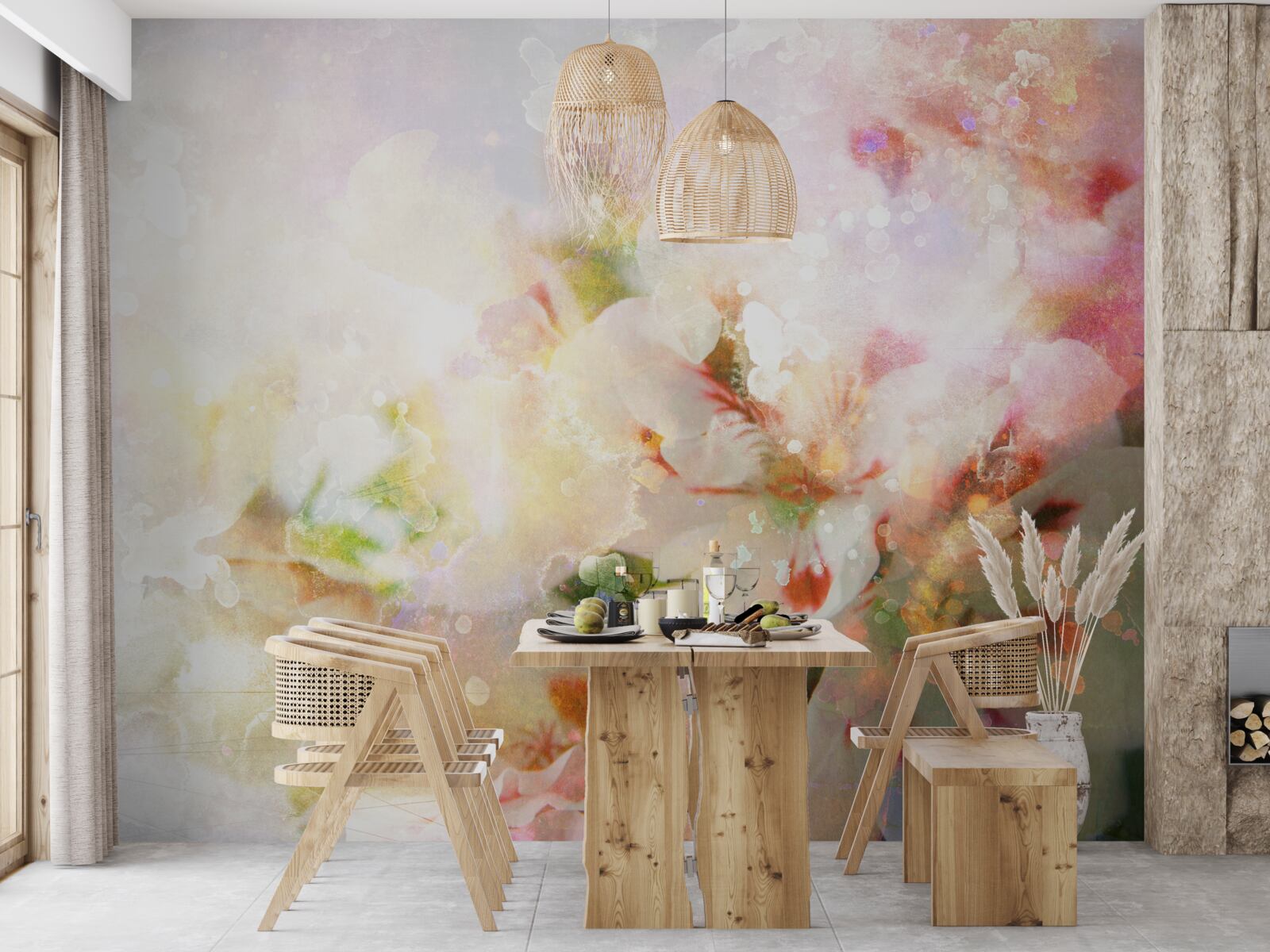 Fotobehang aquarel bloemen in een licht palet