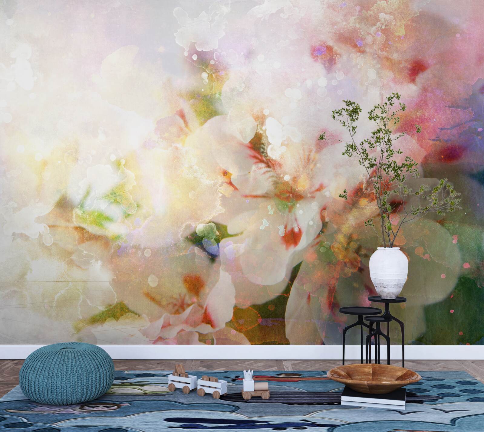 Fotobehang aquarel bloemen in een licht palet