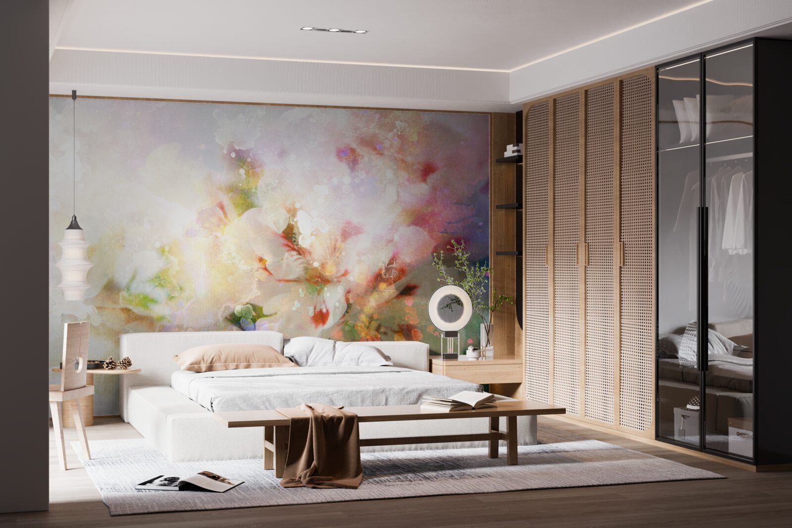 Fotobehang aquarel bloemen in een licht palet