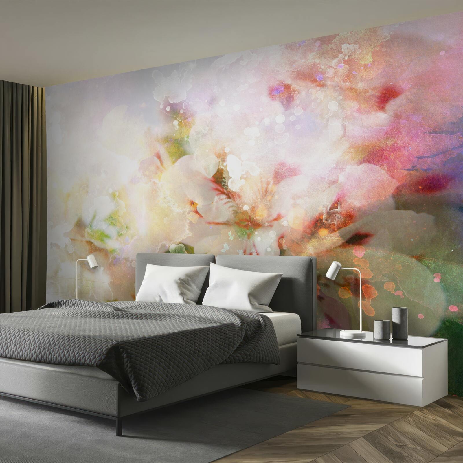 Fotobehang aquarel bloemen in een licht palet