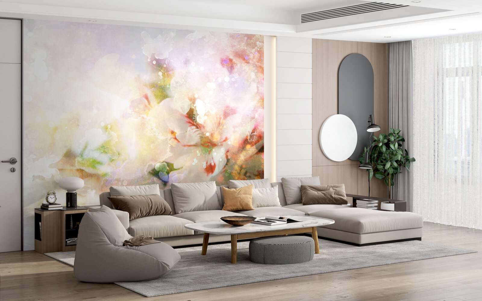 Fotobehang aquarel bloemen in een licht palet