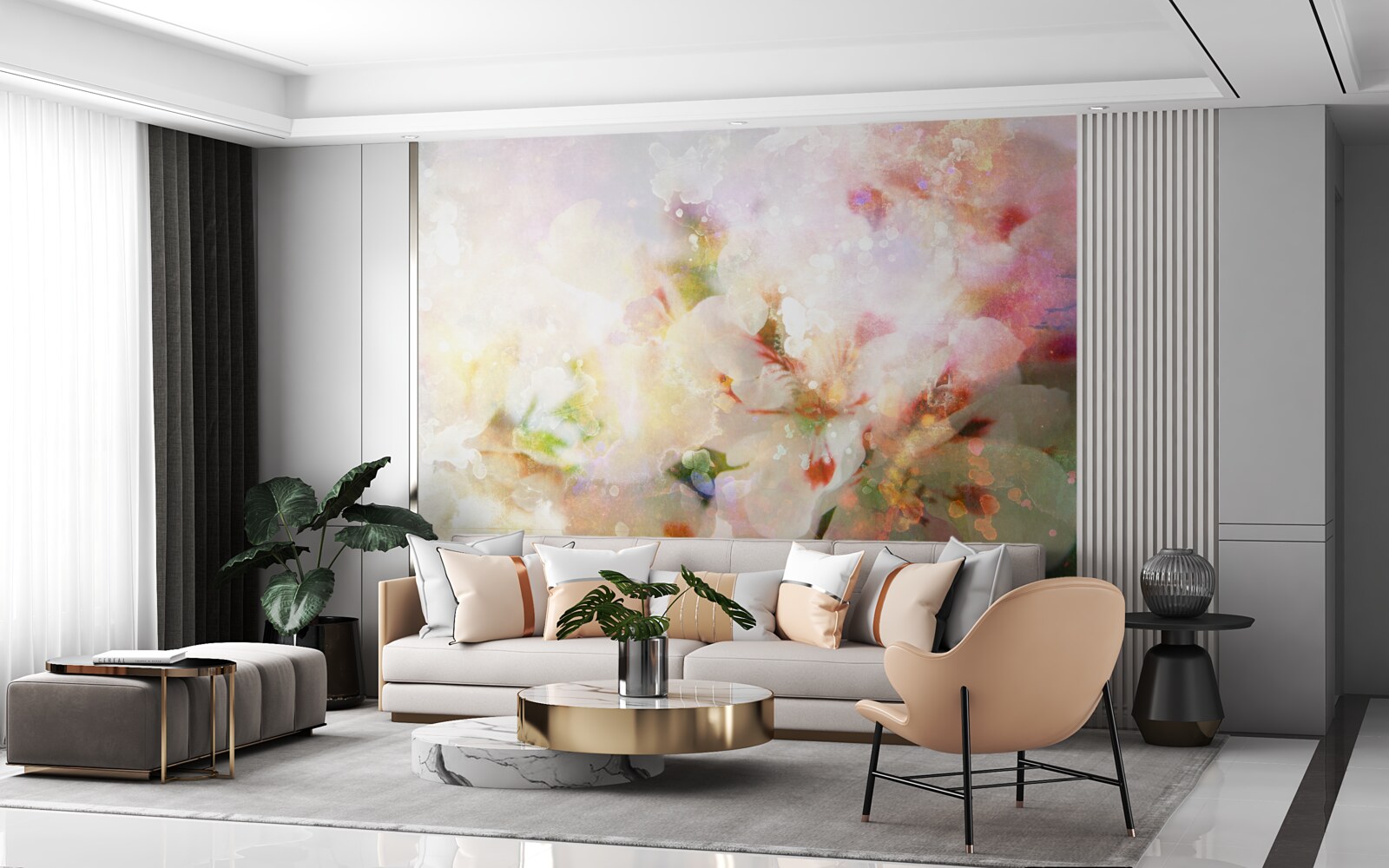 Fotobehang aquarel bloemen in een licht palet