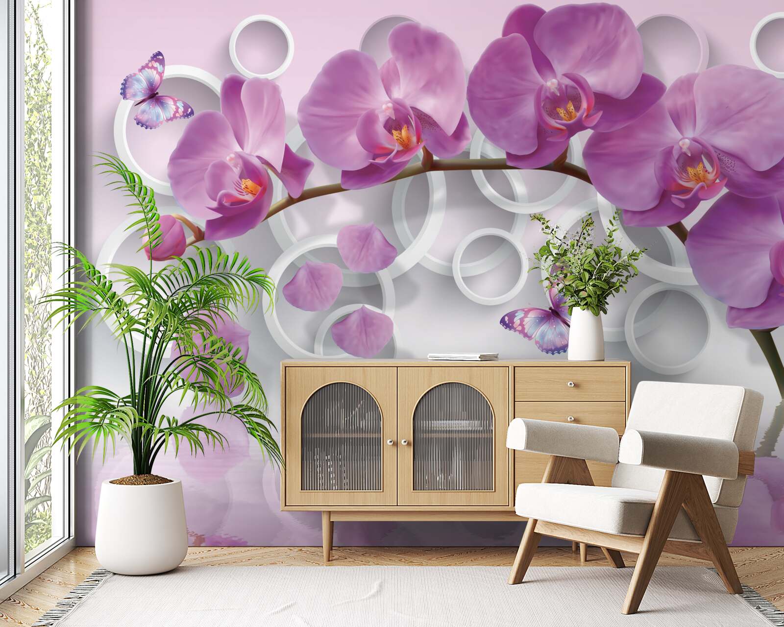 Fotobehang violette orchideeën op een lichte achtergrond