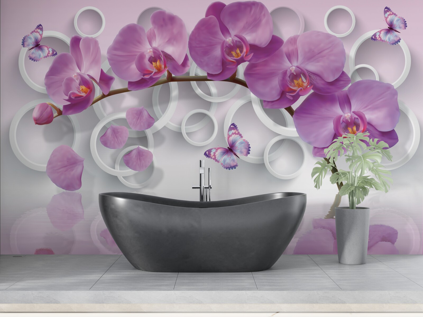 Fotobehang violette orchideeën op een lichte achtergrond