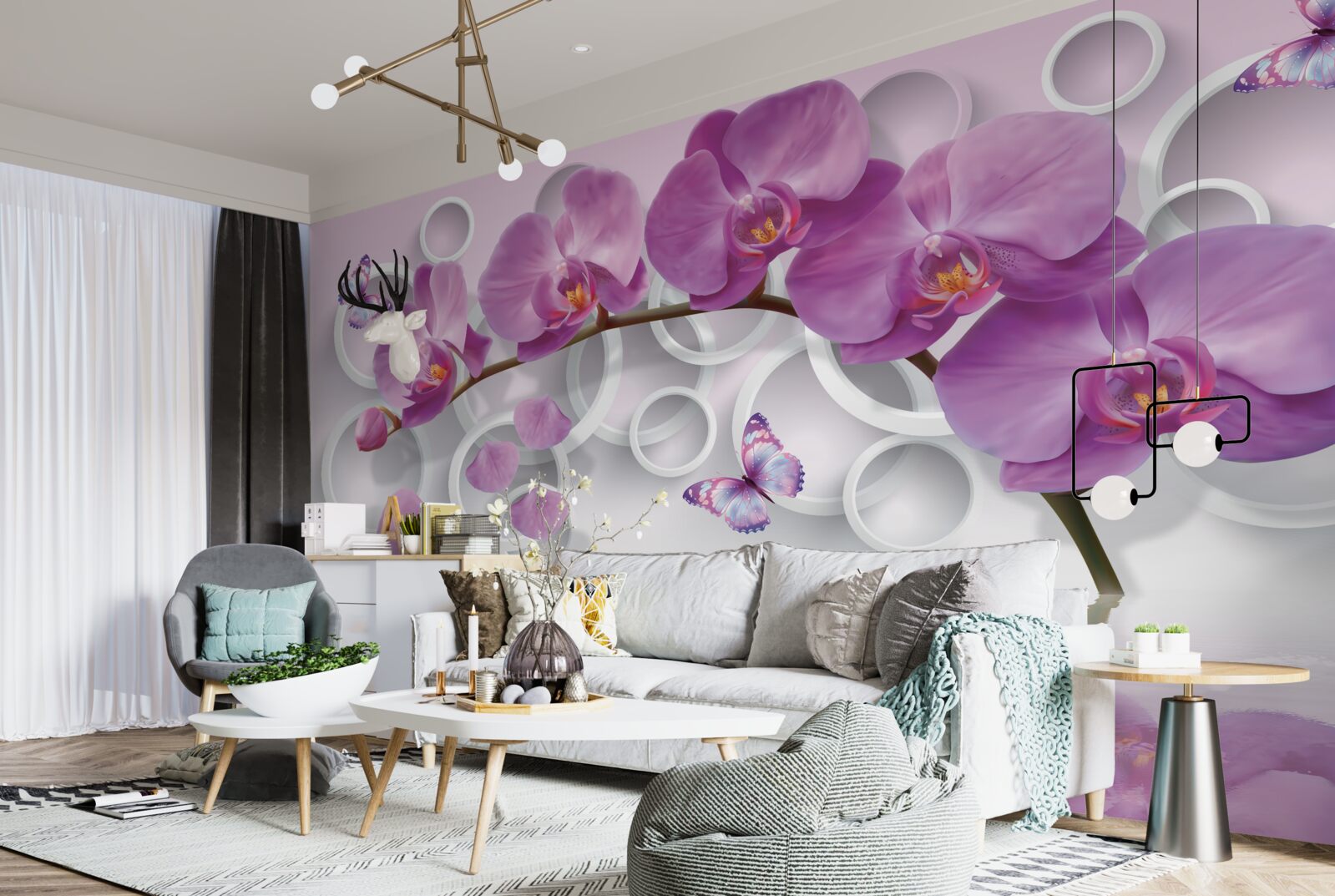 Fotobehang violette orchideeën op een lichte achtergrond