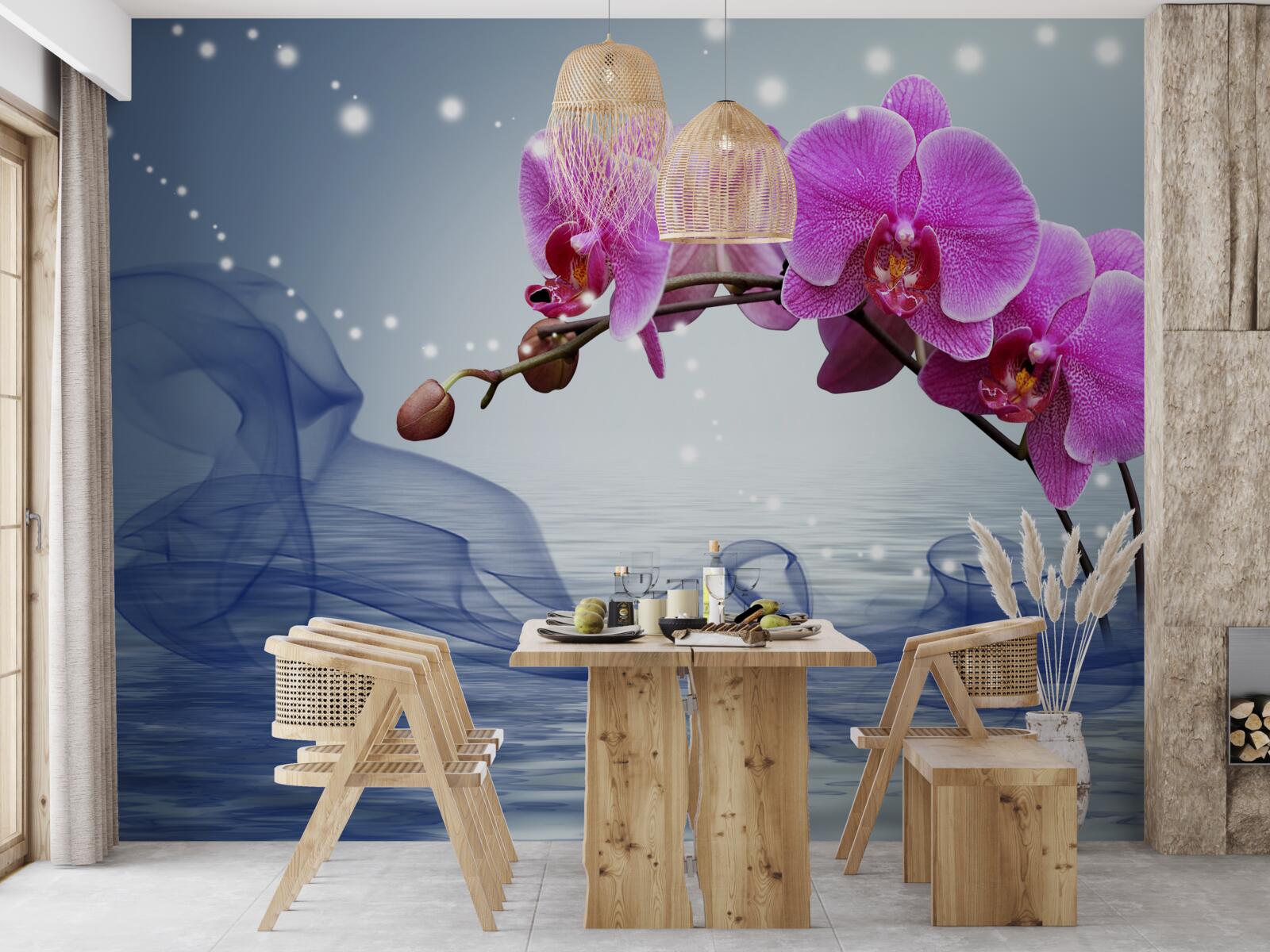 Fotobehang Stengel van een prachtige lilakleurige orchidee