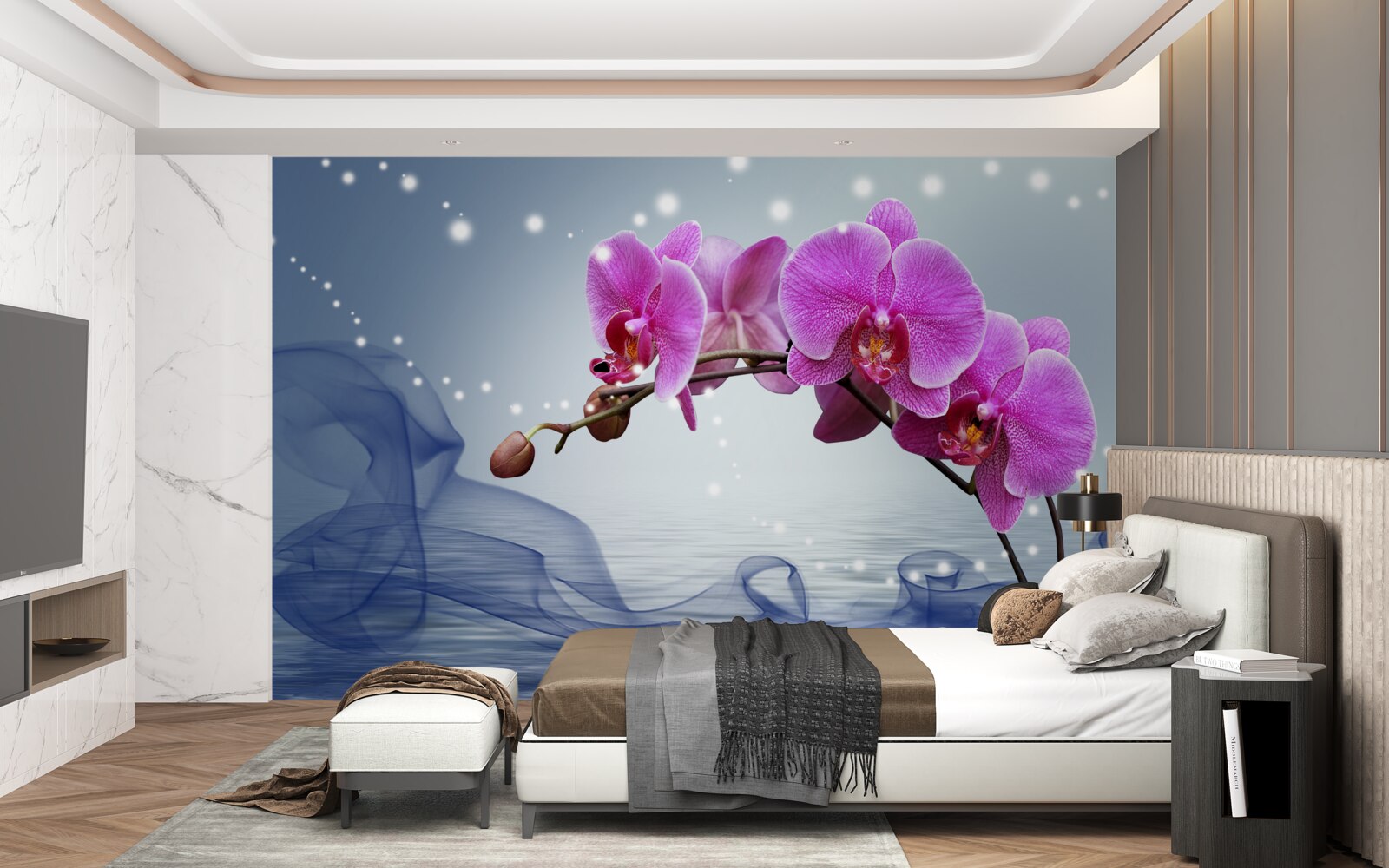 Fotobehang Stengel van een prachtige lilakleurige orchidee