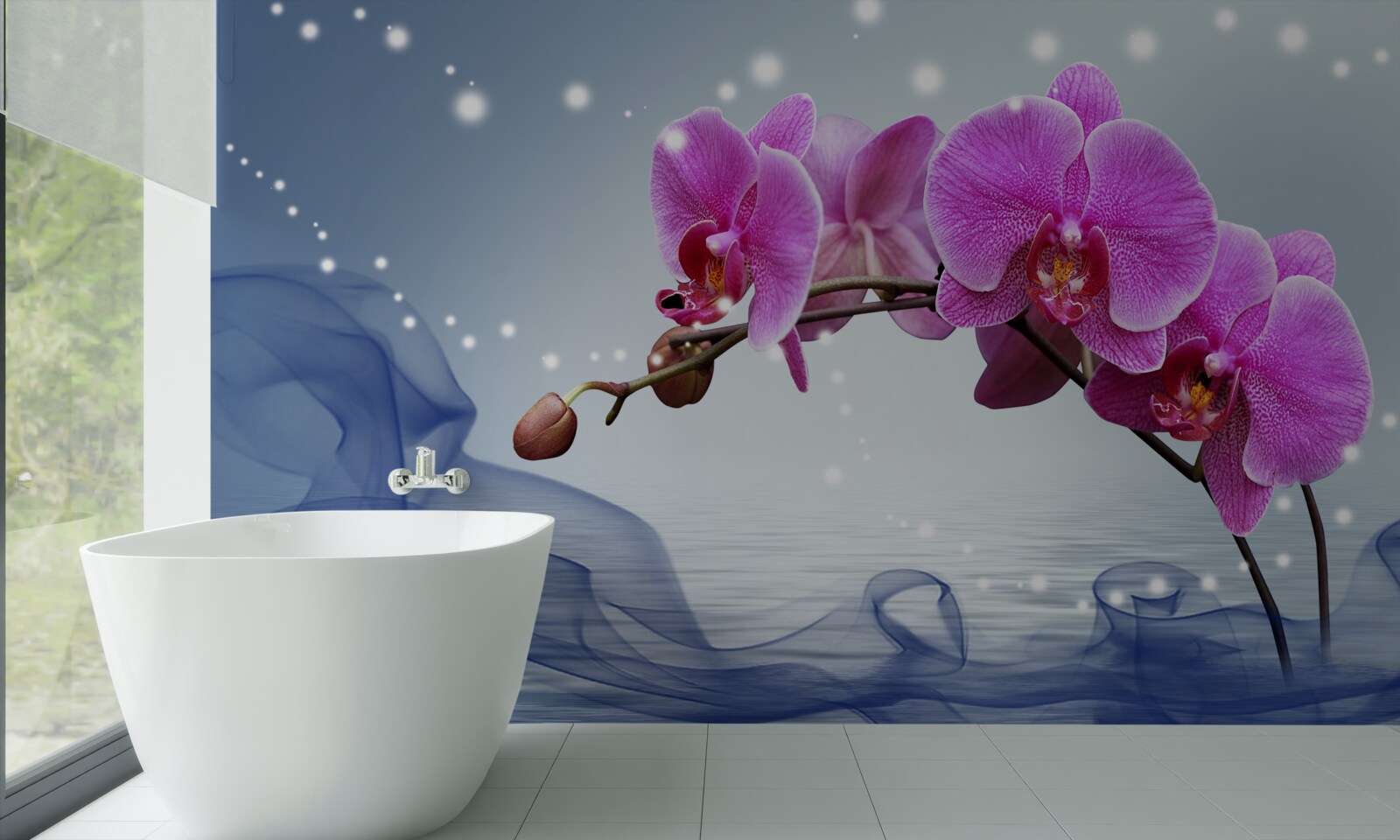 Fotobehang Stengel van een prachtige lilakleurige orchidee