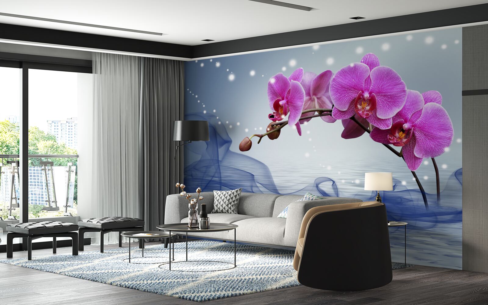 Fotobehang Stengel van een prachtige lilakleurige orchidee