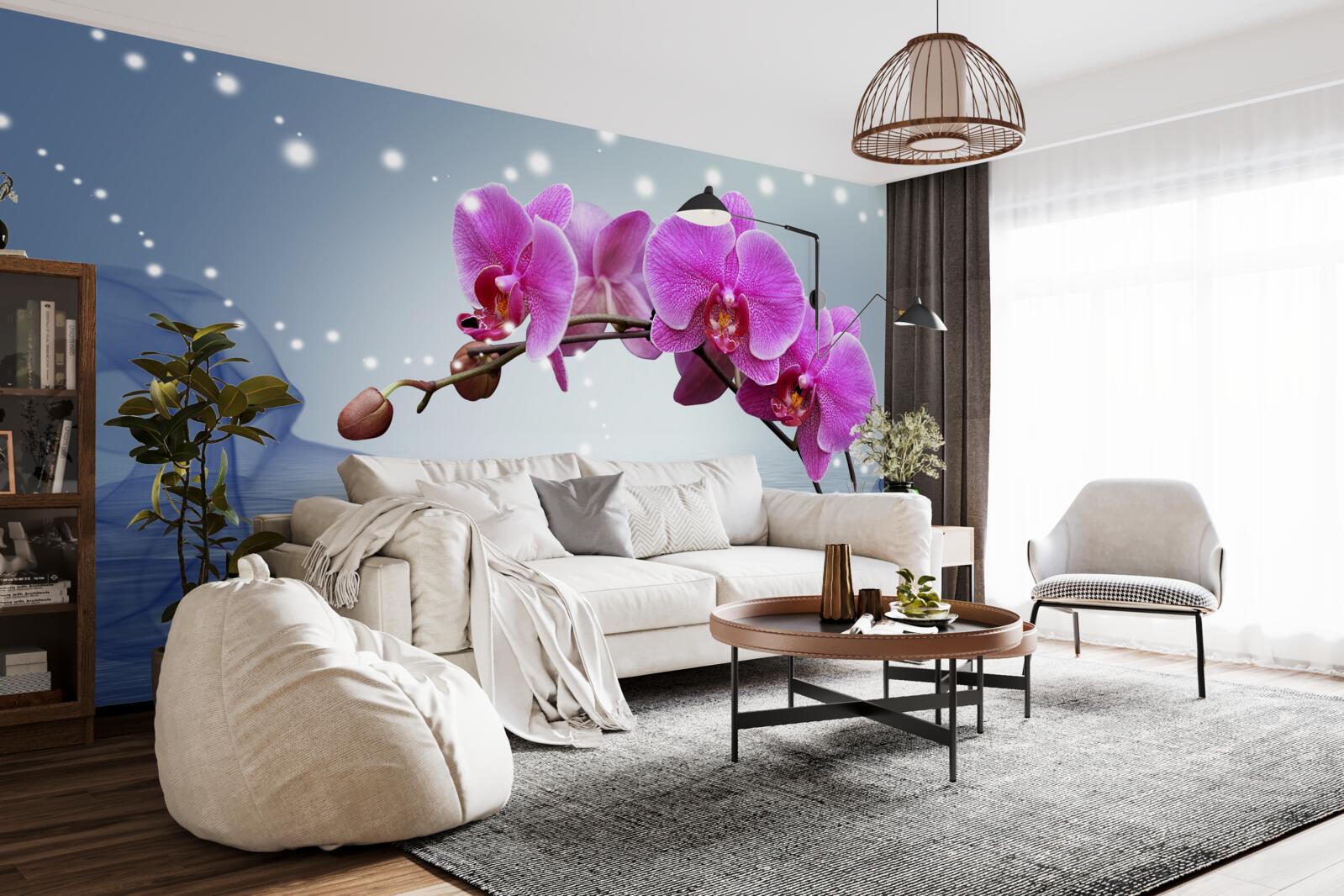 Fotobehang Stengel van een prachtige lilakleurige orchidee