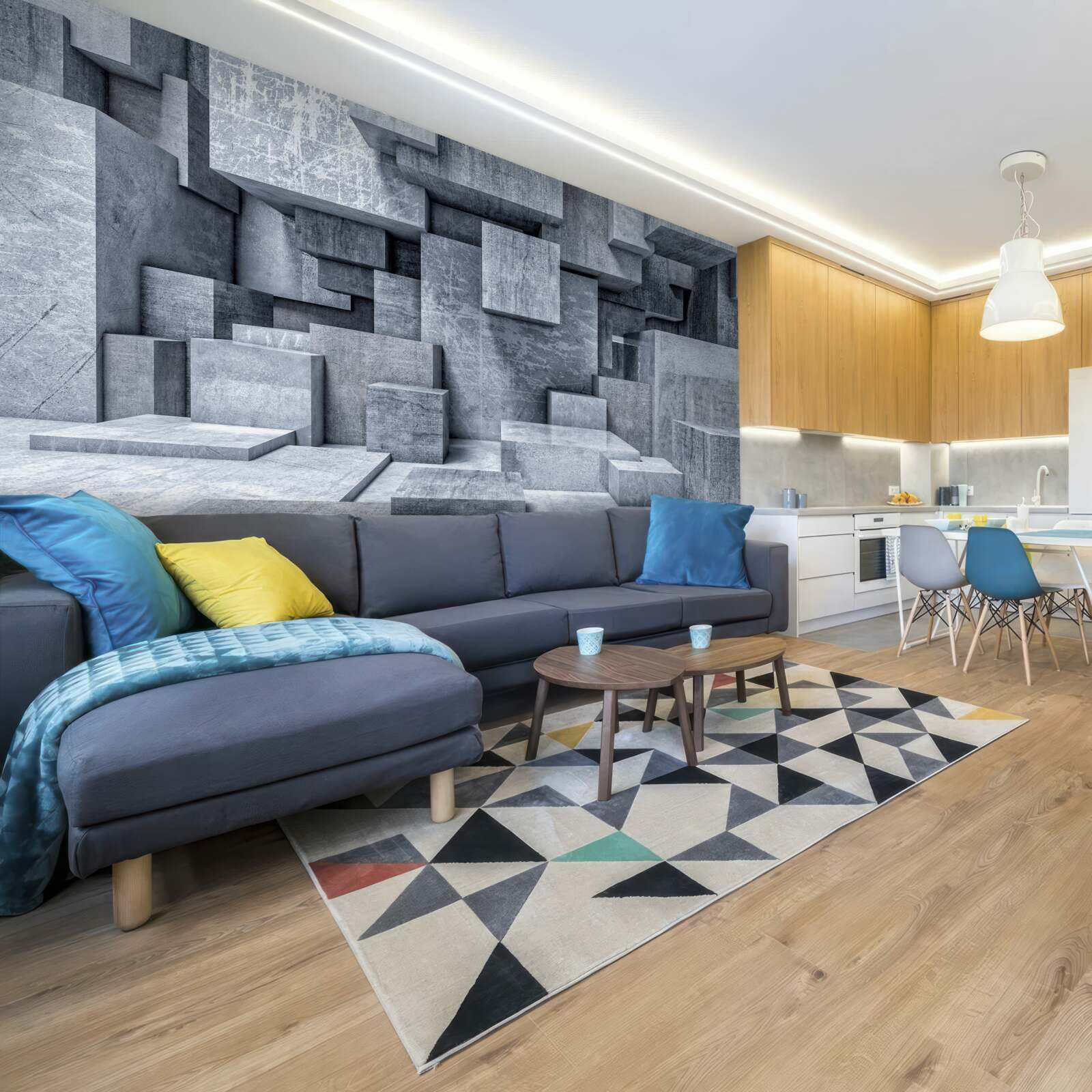 Fotobehang kamer met geometrische vormen in de vorm van vierkanten