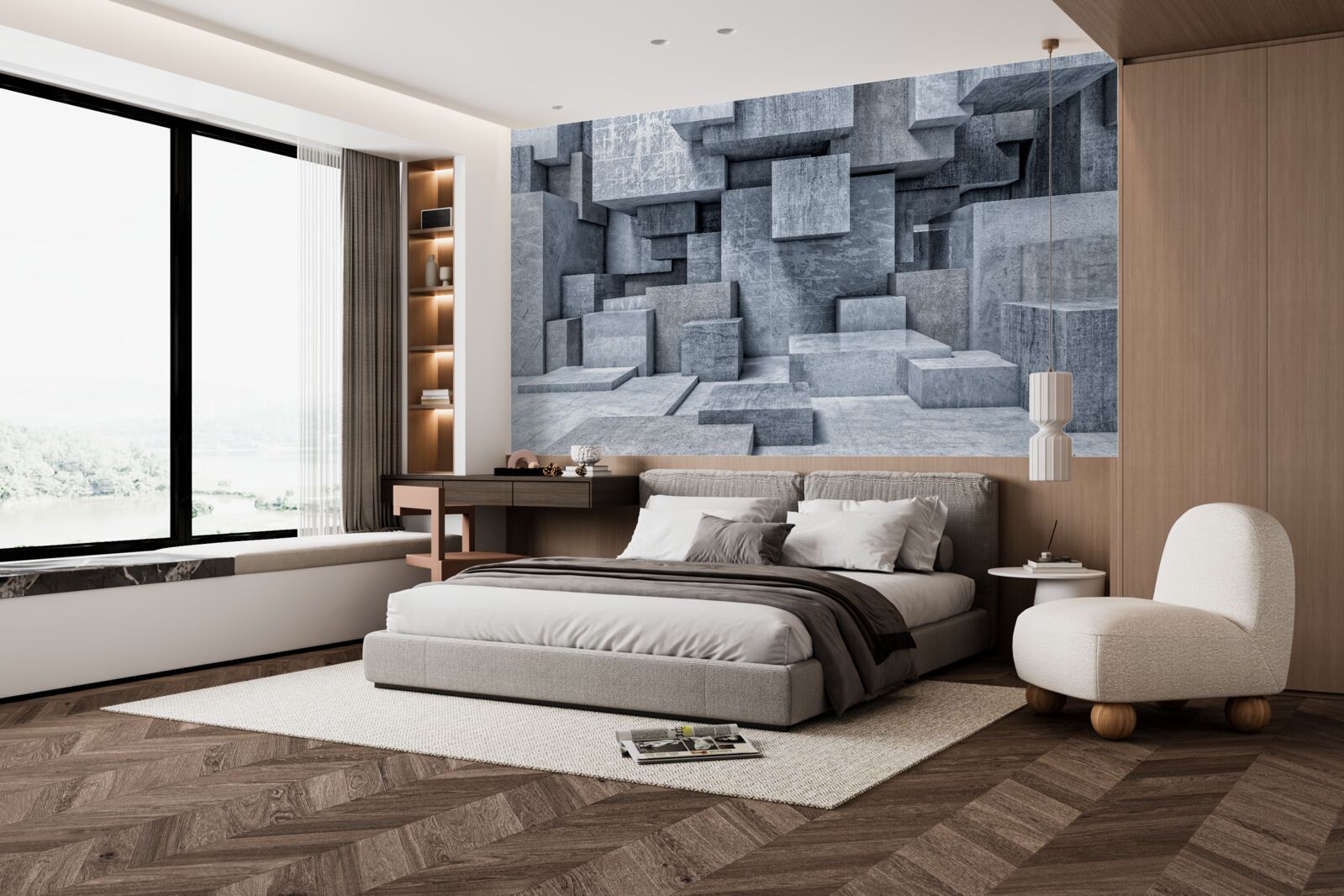 Fotobehang kamer met geometrische vormen in de vorm van vierkanten