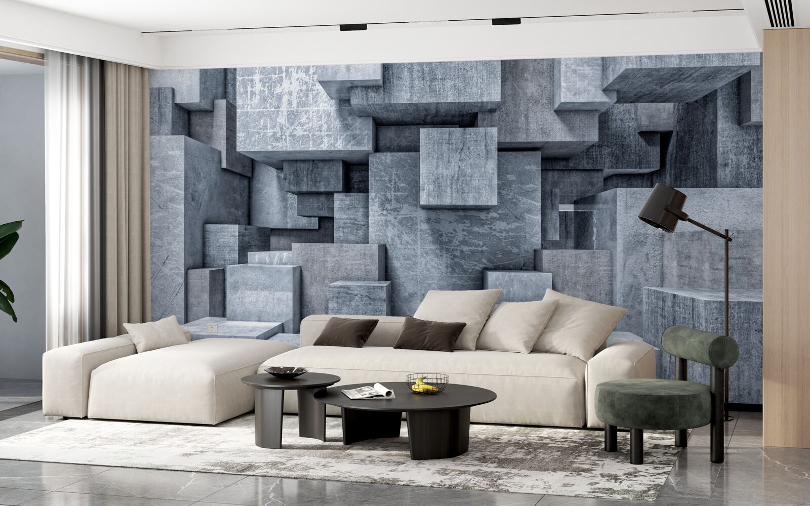 Fotobehang kamer met geometrische vormen in de vorm van vierkanten