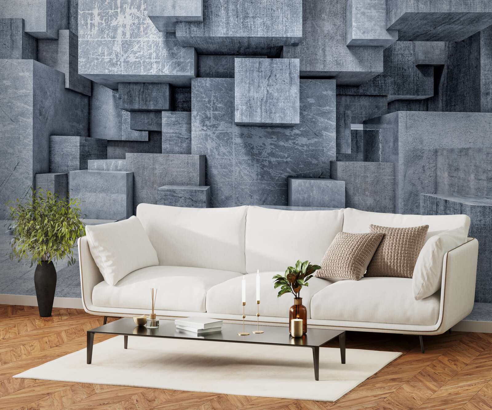 Fotobehang kamer met geometrische vormen in de vorm van vierkanten