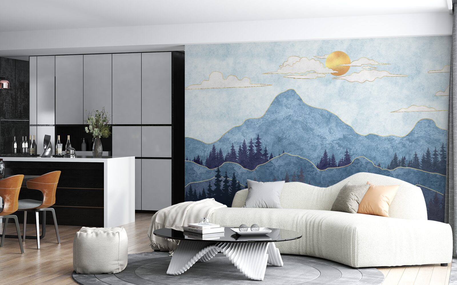 Fotobehang winterse bergen onder een koude zon