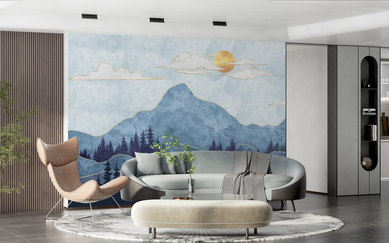 Fotobehang winterse bergen onder een koude zon