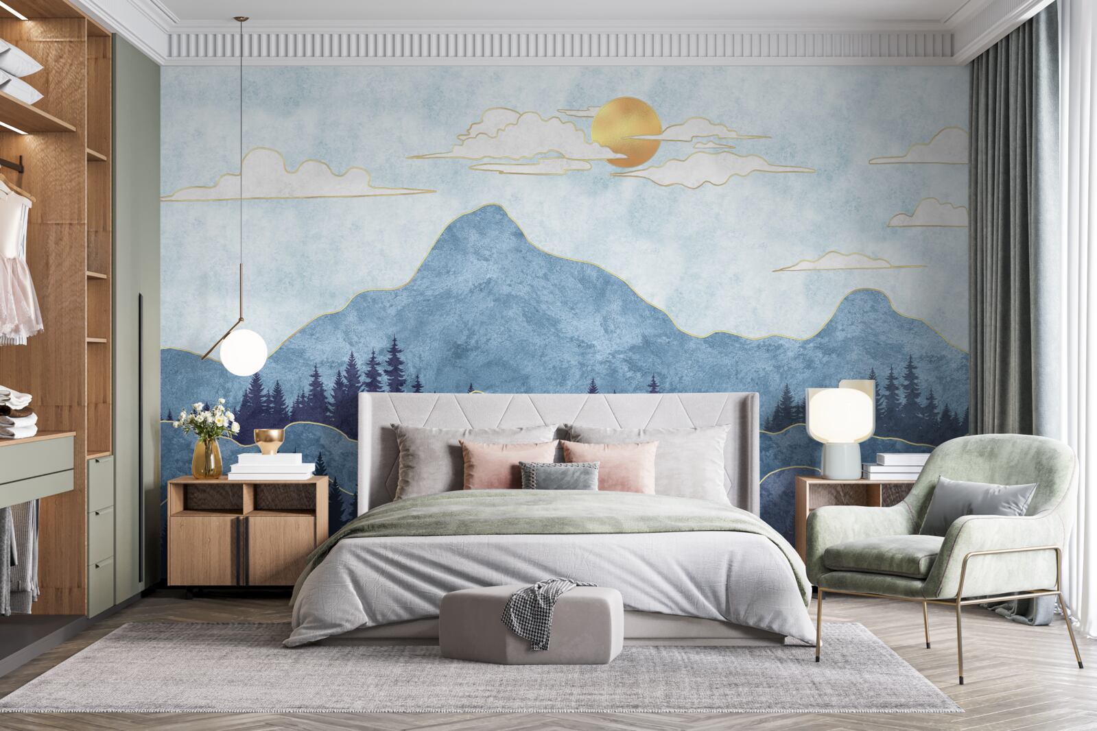 Fotobehang winterse bergen onder een koude zon